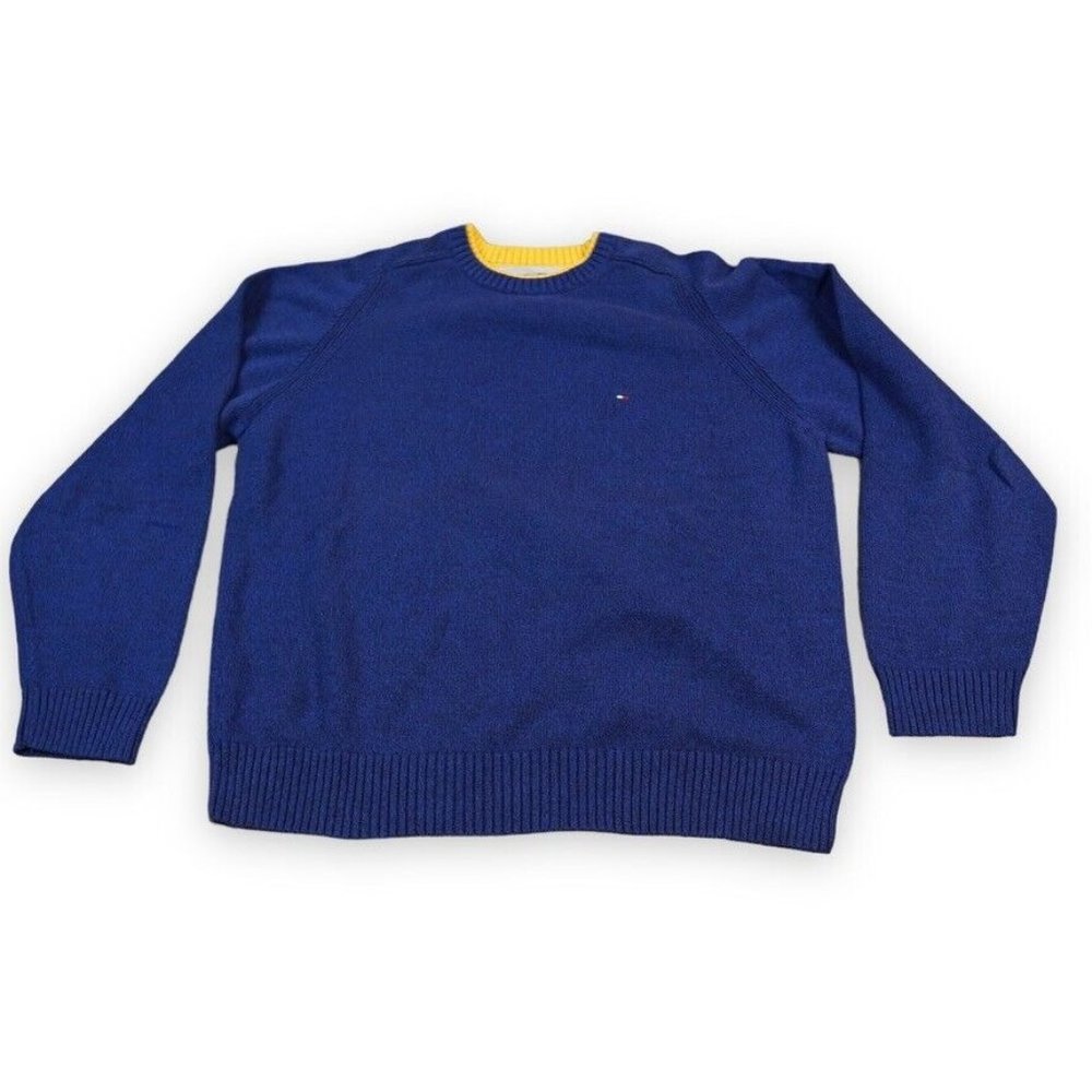 VTG Tommy Hilfiger Sweater Extra Large Blue Heathered Yellow Crew Neck Heavy